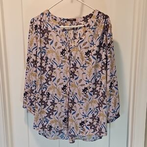 NYDJ Women's Purple Floral Pintuck Blouse XL